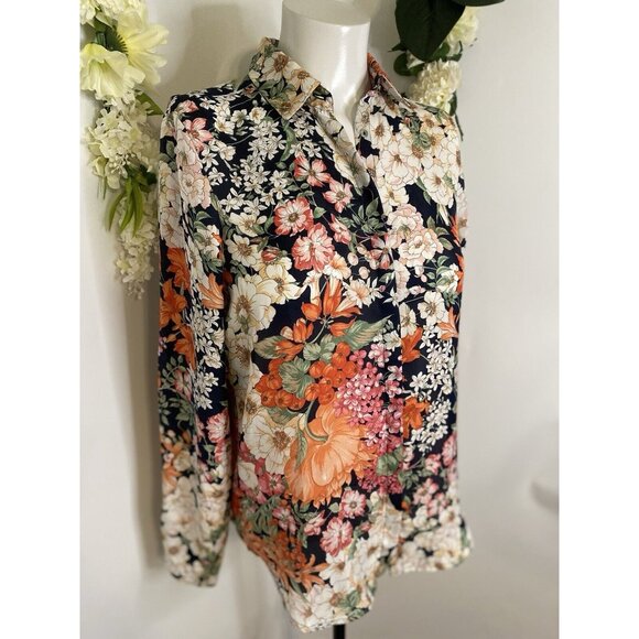 Zara Women's Long‎ Sleeve Multi Color Floral Shirt Blouse Size XS Made in Spain - Picture 9 of 16